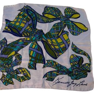 Kenneth Jay Lane silk Blue and Green Bow Scarf